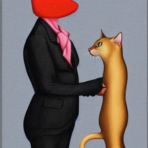 Prompt: an artistic portrait of cat in full tailored suit by Escher Casey Weldon, behance contest winner, colorful