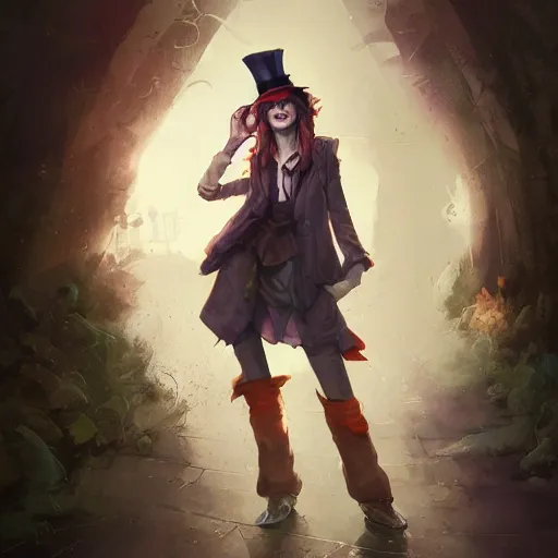 Prompt: realistic, full body portrait, attractive homeless female mad hatter, by Jordan Grimmer and greg rutkowski, crisp lines and color,