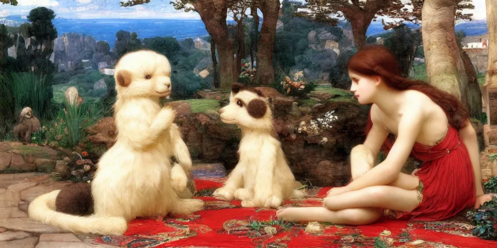 Prompt: 3 d precious moments plush animal, realistic fur, stuffed animal, ancient greece, master painter and art style of john william waterhouse and caspar david friedrich and philipp otto runge