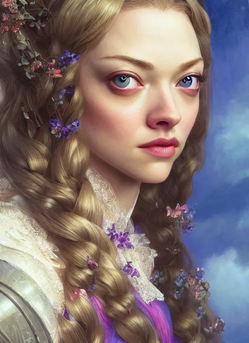 Image similar to beautiful young amanda seyfried as the rapunzel princess, closeup, d & d, fantasy, intricate, elegant, highly detailed, digital painting, artstation, concept art, matte, sharp focus, illustration, art by artgerm and greg rutkowski and alphonse mucha