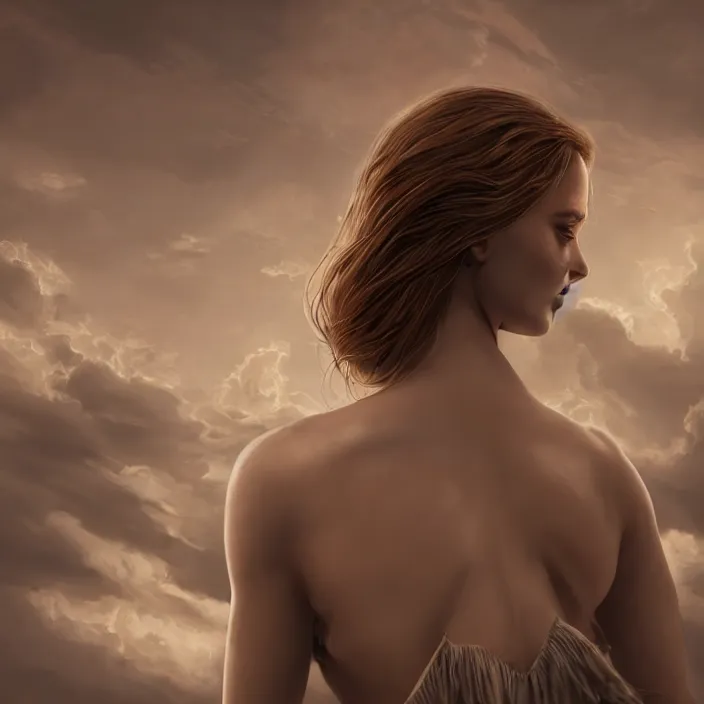 Image similar to a beautiful Cotton Mill Girl, symmetrical, perfect body and face, centered, dramatic angle, ornate, details, smooth, sharp focus, illustration, realistic, cinematic, artstation, award winning, rgb , unreal engine, octane render, cinematic light, macro, depth of field, blur, red light and clouds from the back, highly detailed epic cinematic concept art CG render made in Maya, Blender and Photoshop, octane render, excellent composition, dynamic dramatic cinematic lighting, aesthetic, very inspirational, arthouse by Henri Cartier Bresson