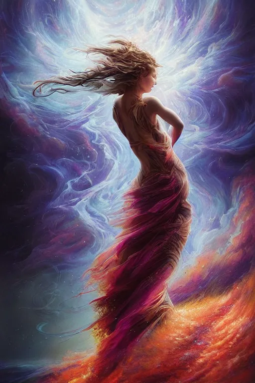 Prompt: a fractal dancer in a tornado emerges from a stormy sea by artgem and greg rutkowski and karol bak, vivid colors, trippy, nebula, trending on artstation