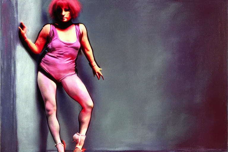 Prompt: Cyberpunk club girl dancer Danny DeVito full body photo shot by Renato Muccillo and David Hockney