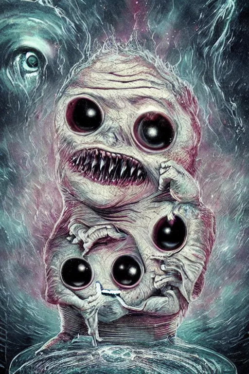 Image similar to the most cute and terrifying creature on the universe, weird surreal horror cosmic art, cry engine, bizarre art