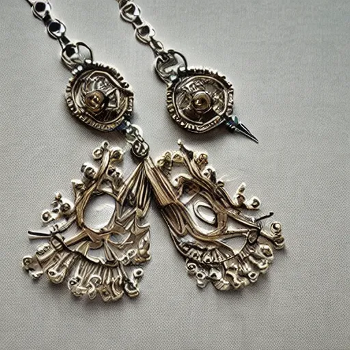 Image similar to jewelry inspired by leonardo da vinci , symmetrical, high detail, product photo