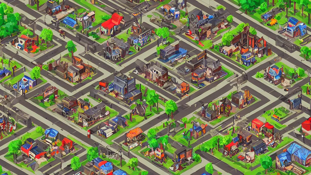 Prompt: photorealism spoiled isometric railroad village / city setting