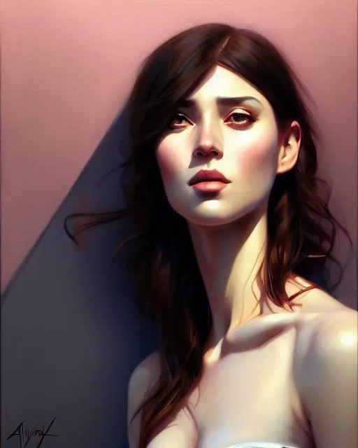 Image similar to stylized portrait of an artistic pose, composition, young fancy lady, realistic shaded, fine details, realistic shaded lighting poster by aykutmakut, yilya kuvshinov, magali villeneuve, artgerm, jeremy lipkin and michael garmash and rob rey