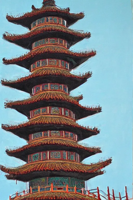 Image similar to A painting of the traditional Chinese tower