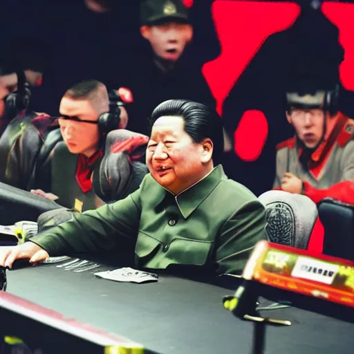 Prompt: Mao Zedong trying to clutch a round for Faze Clan at a CSGO Major, HD photograph