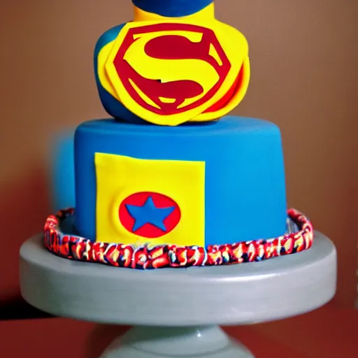 Image similar to cheap superhero birthday cake, kodak film,