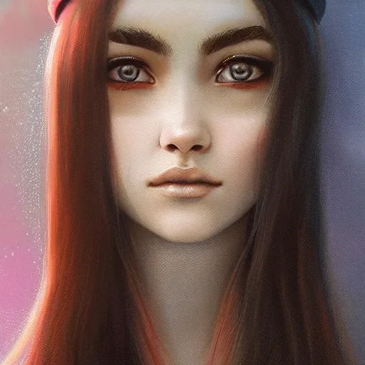 Image similar to tom bagshaw, very beautiful mix of madison beer and bella poarch in a sailor suit flirting smile, randomly lustrous dyed hair, professionally retouched, focus eyes, ultra realistic soft painting, insanely detailed linework, symmetrical accurate intricate features, behance artstation, 8 k, - signature