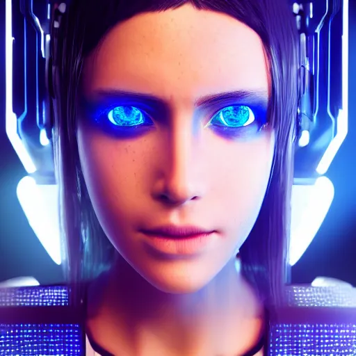 Image similar to cyberpunk hacker girl portrait, highly detailed, alita, studio lighting, neon backlit, 8 k