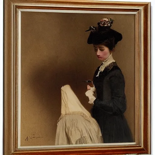 Prompt: young victorian lady putting on makeup, painted by alfred stevens