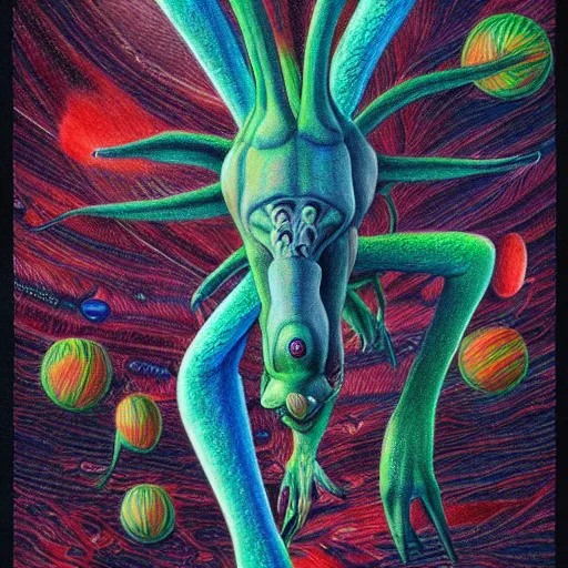 Image similar to Colored pencil art on paper, Alien Rabbitt, highly detailed, artstation, MasterPiece, Award-Winning, Caran d'Ache Luminance