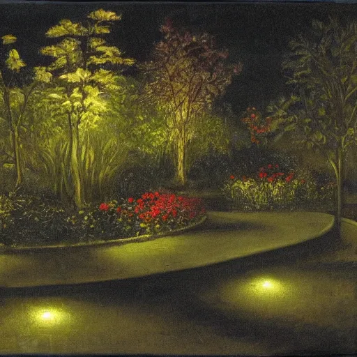 Prompt: a garden at night