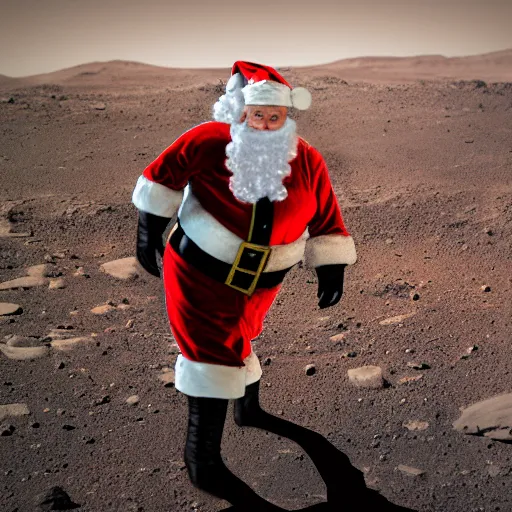 Prompt: Santa Claus fighting against a group of aliens on the surface of mars, dslr photo