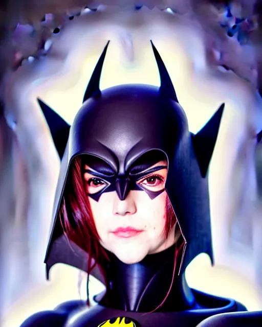 Image similar to portrait Anime batman cosplay girl cute-fine-face, pretty face, realistic shaded Perfect face, fine details. Anime. realistic shaded lighting by katsuhiro otomo ghost-in-the-shell, magali villeneuve, artgerm, rutkowski Jeremy Lipkin and Giuseppe Dangelico Pino and Michael Garmash and Rob Rey