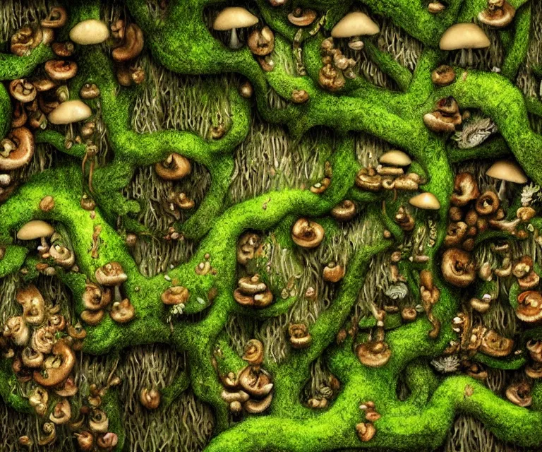 Image similar to a rainforest made of mushrooms, moss, and vines in the style of anti - art trending on artstation deviantart pinterest detailed high resolution hd 8 k
