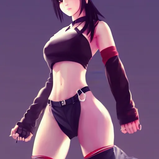 Image similar to full body shot of tifa lockhart by wlop, rossdraws, mingchen shen, bangkuart, sakimichan, yan gisuka, jeongseok lee, artstation, 4k