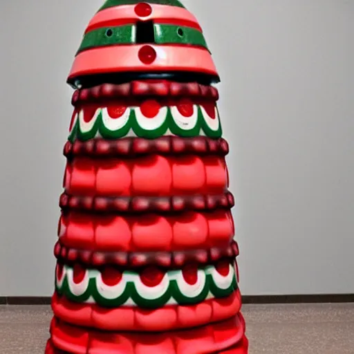 Prompt: candy cane themed dalek, realistic