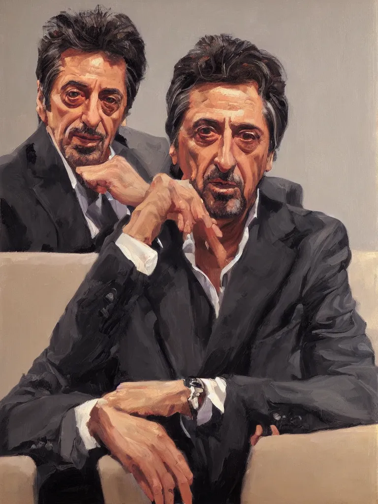 Image similar to portrait of Al Pacino by Ben aronson, oil on canvas