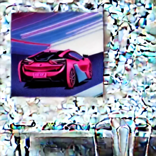 Prompt: a synthwave poster with bmw i 8