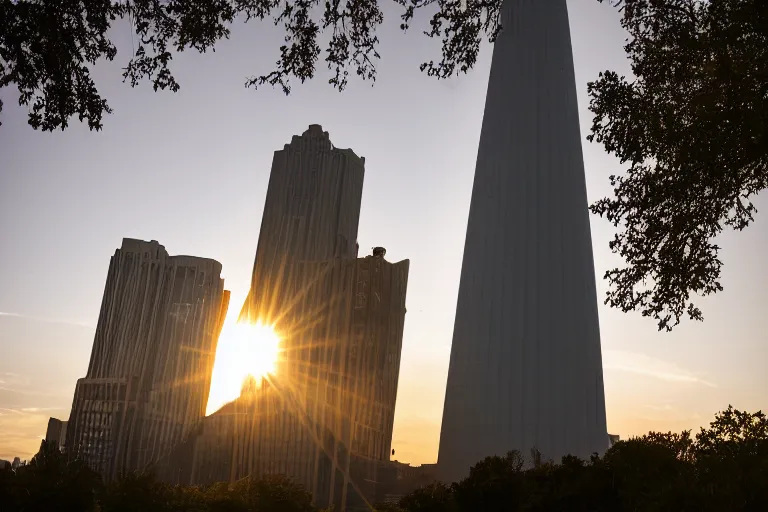 Prompt: the first 1 mile tall tower, portrait format, 18mm lens, architectural photography, stunning volumetric light sunset