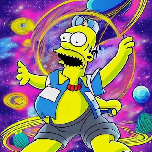 Prompt: trippy simpsons in space