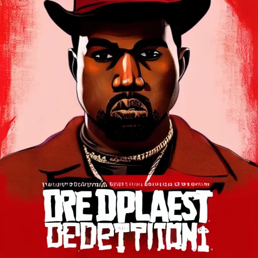 Image similar to kanye west in illustration red dead redemption 2 artwork of kanye west, in the style of red dead redemption 2 loading screen, by stephen bliss