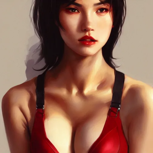 Prompt: portrait of cassandra cain wearing red bra, attractive, casual, modern, victoria's secret, highly detailed, digital painting, artstation, concept art, smooth, sharp focus, illustration, art by artgerm, greg rutkowski and alphonse mucha