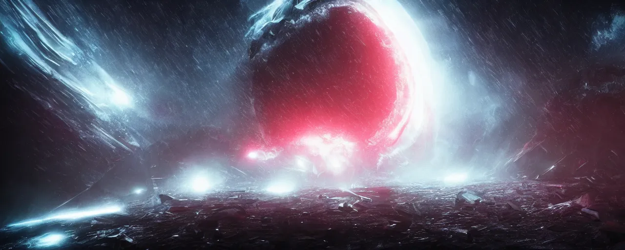 Image similar to a dark epic swirling galaxy, dark scifi, unreal engine, octane render, volumetric lighting