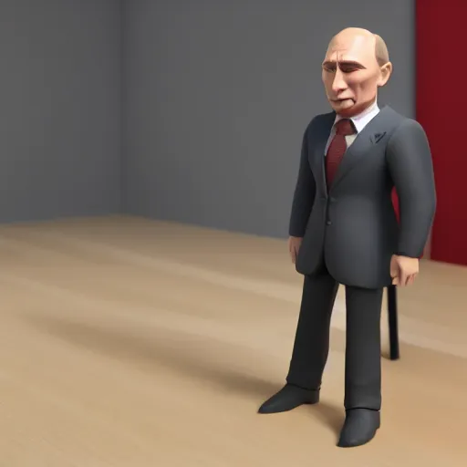 Prompt: Vladimir Putin amiibo, 8k, raytracing, cartoon, blender render, unreal 6