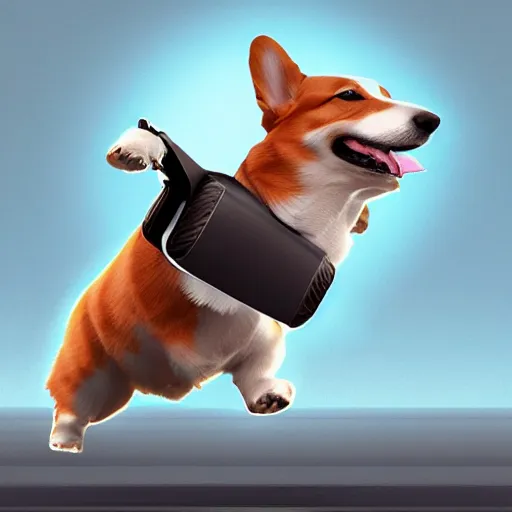 Image similar to corgi riding a hoverboard concept art, ultra realistic, digital art, rich deep colors, smooth shadows, high resolution, cinematic