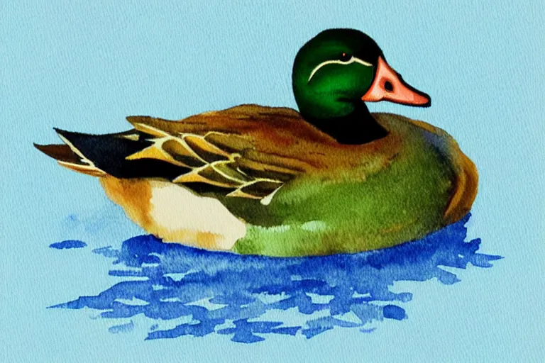 Image similar to a watercolor painting of mallard duck with blue screen background lowpoly art