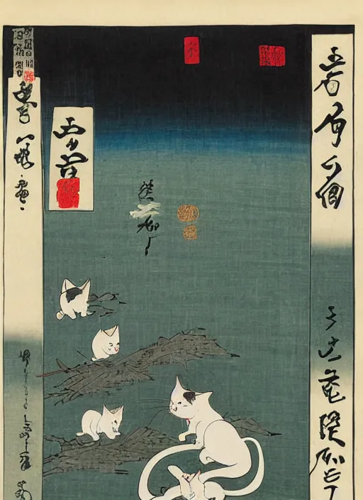 Image similar to whitecat with 2 baby white cats of utagawa hiroshige