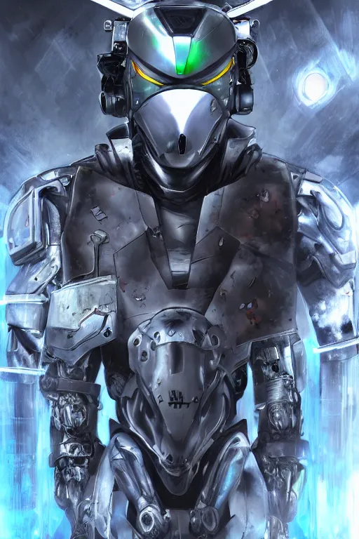 Image similar to cyber cyborg ninja mask helmet metal gear solid artic suit swat commando, global illumination ray tracing hdr fanart arstation by sung choi and eric pfeiffer and gabriel garza and casper konefal, a spectacular view cinematic rays of sunlight comic book illustration, by john kirby