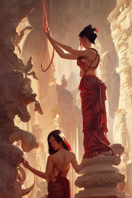 Image similar to temple, taosim, painting by greg rutkowski, j. c. leyendecker, artgerm