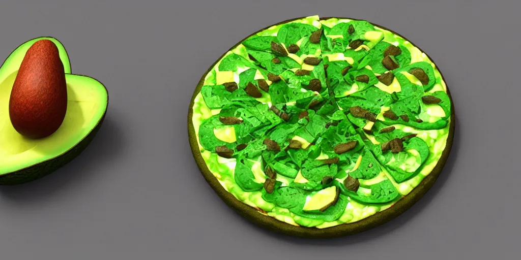 Prompt: avocado pizza, 3 d render, highly detailed, 8 k