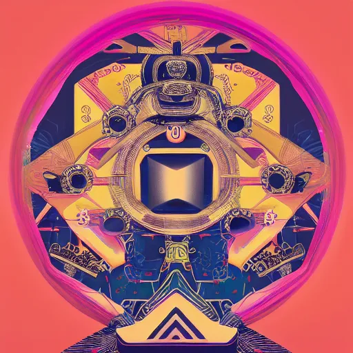 Prompt: album cover design design depicting the alter to the ai machine gods, by jonathan zawada, pi - slices, and tristan eaton, digital art