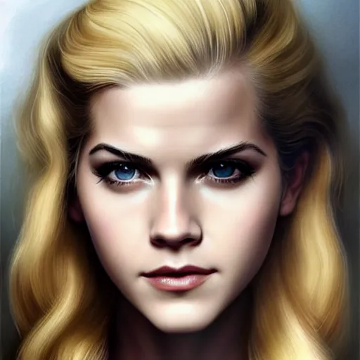 Image similar to A combination of Katheryn Winnick's and Grace Kelly's and Emma Watson's faces with blonde hair as Solid Snake from Metal Gear Solid, full body, western, D&D, fantasy, intricate, elegant, highly detailed, digital painting, artstation, concept art, matte, sharp focus, illustration, art by Artgerm and Greg Rutkowski and Alphonse Mucha