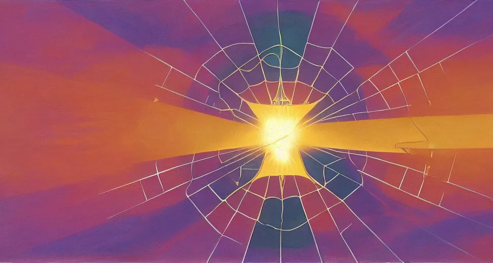 Image similar to solar sail in the shape of a hexagon blocking the sun, seen from earth, art deco painting