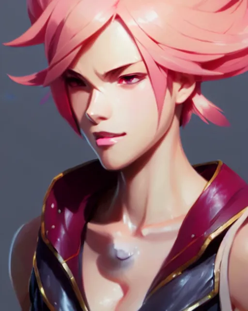 Image similar to vi from league of legends, detailed perfect face, exquisite details, fire magic, mid view, design on a white background, by studio muti, greg rutkowski makoto shinkai takashi takeuch studio ghibli