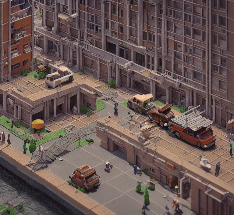 Image similar to hyperrealism photography hyperrealism concept art of highly detailed beavers builders that building highly detailed futuristic city with bricks by wes anderson and hasui kawase and scott listfield sci - fi style hyperrealism rendered in blender and octane render