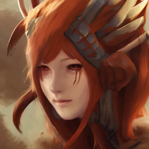 Image similar to A close-up anime portrait of Enji Night as Aela the Huntress from Skyrim, by Stanley Artgerm Lau, WLOP, Rossdraws, James Jean, Andrei Riabovitchev, Marc Simonetti, and Sakimichan, tranding on artstation