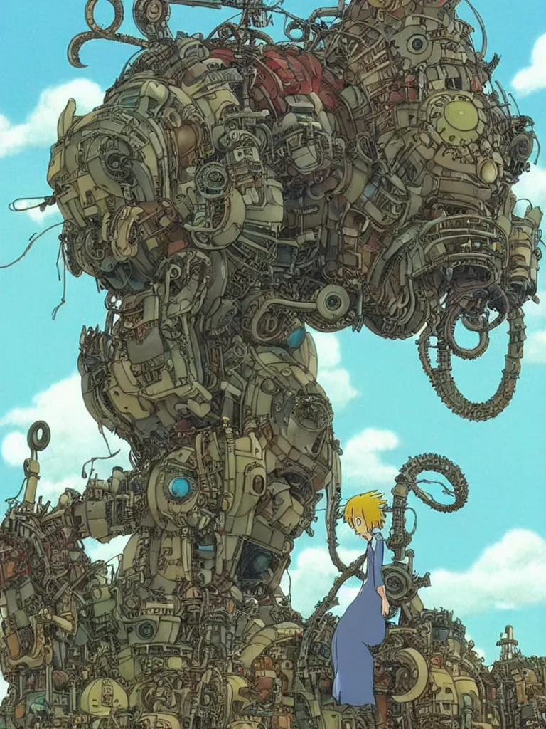 Prompt: A Lovecraftian giant mechanized mule from Studio Ghibli Howl's Moving Castle (2004) full body, 4k, highly detailed. award winning sci-fi. look at all that detail!