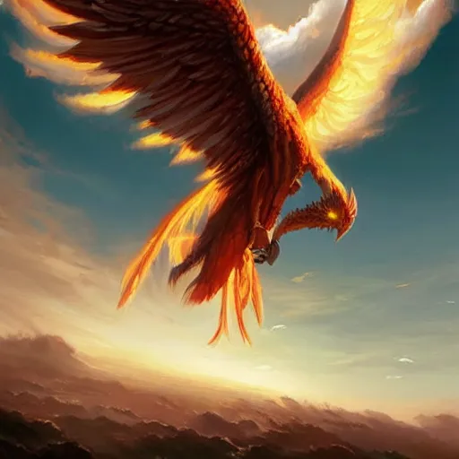 Prompt: a giant phoenix in the sky, by greg rutkowski, mandy jurgens