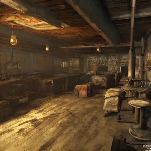 Prompt: fallout concept art whiterun interior render grim realistic lighting unreal engine 5