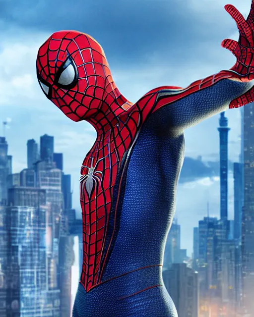 Image similar to A photo of an live-action animated SpiderMan movie starring emma watson. Emma watson face reveal. rendered in Unreal Engine, 8K concept art, detailed, cohesive, mixed media, volumetric lighting, ambient occlusion, 8K 3D, shot on Kodak Ektar