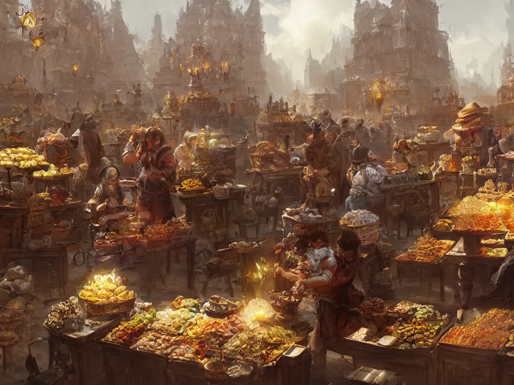 Prompt: a market vendor in the baroque era, hearthstone art style, epic fantasy style art by Craig Mullins, fantasy epic digital art, epic fantasy card game art by Greg Rutkowski