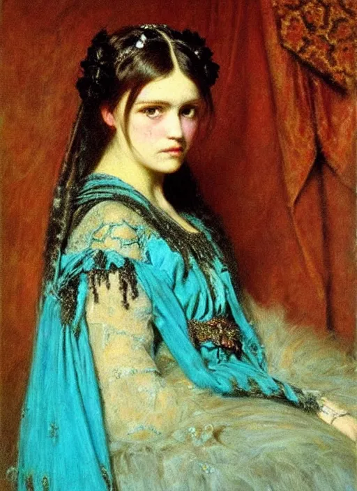 Prompt: ( ( gothic # ) ) princess portrait *. *. by william henry hunt * *, highly detailded, turquoise rust